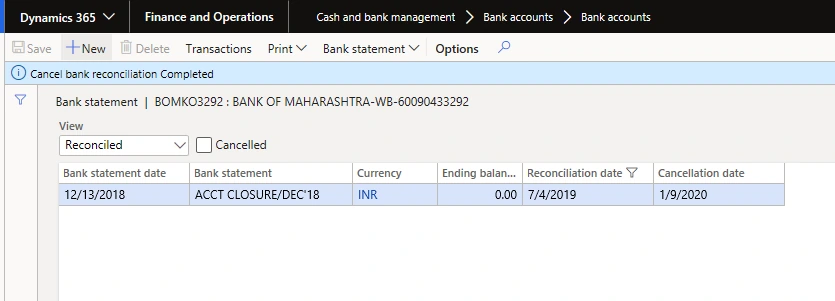 Cancellation completed, with the cancellation date recorded
