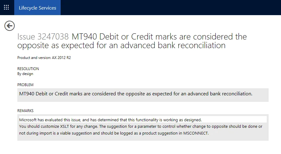 Microsoft LCS issue 3247038 — the behaviour is by design
