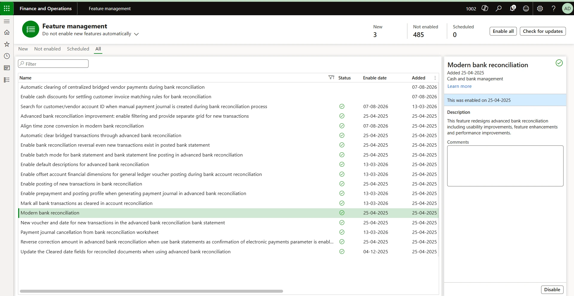 Screenshot — 3.2 Enable Modern bank reconciliation