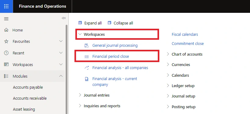 The Financial period close workspace