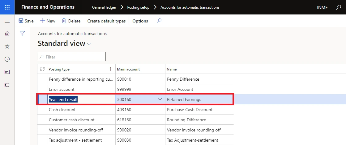 Accounts for automatic transactions — Year-end result