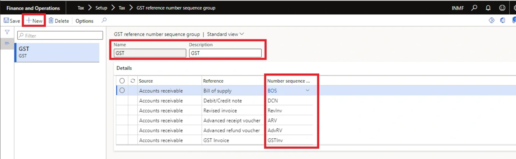 Creating a GST reference number sequence group