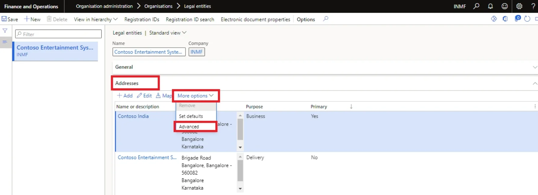 Screenshot — Assigning the group to the legal entity