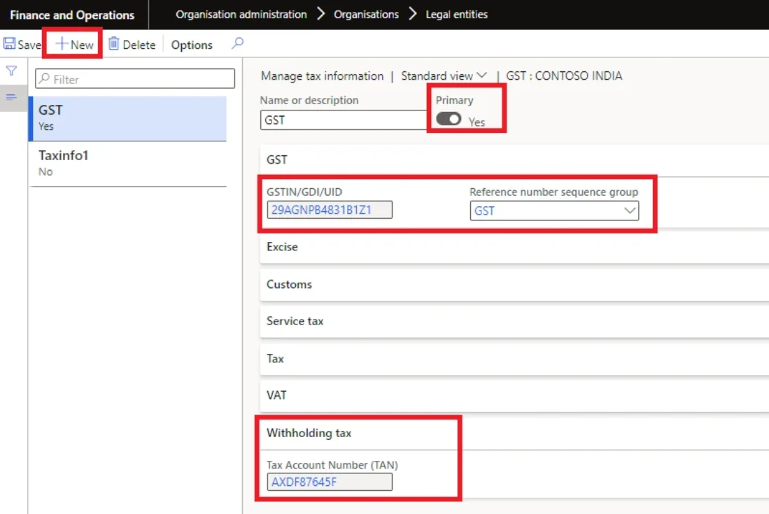 GST FastTab with the reference number sequence group assigned