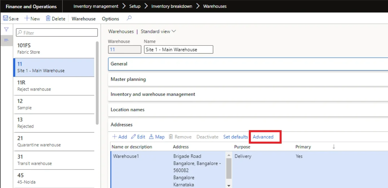 Screenshot — Assigning the group to warehouses