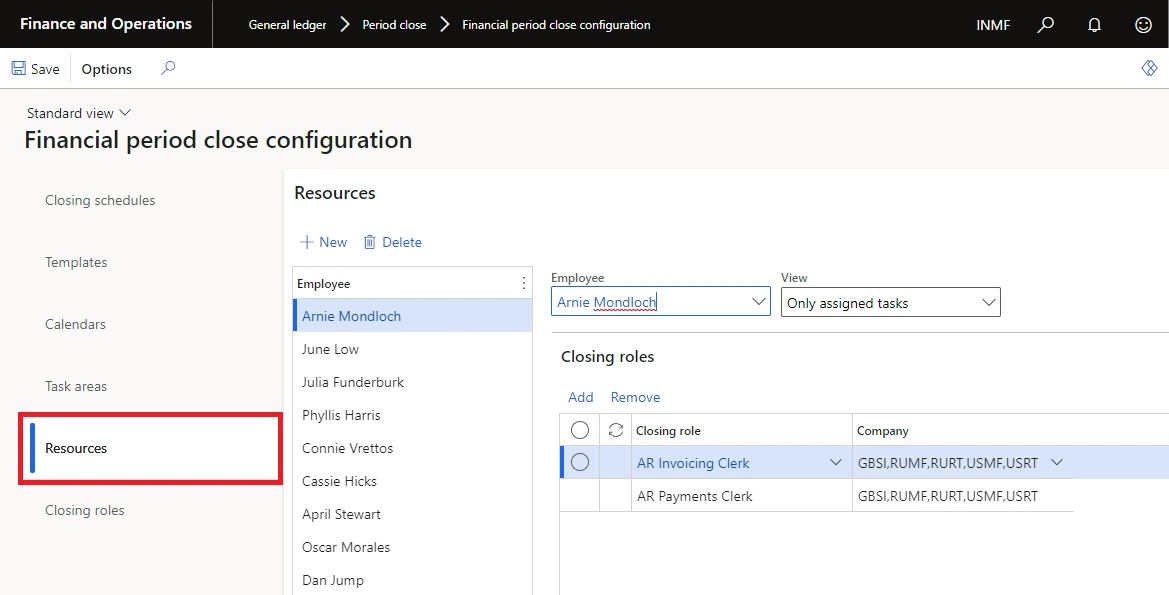 Mapping resources to task areas and legal entities