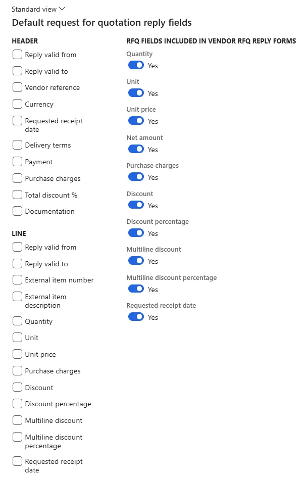 Screenshot — Default request for quotation reply fields