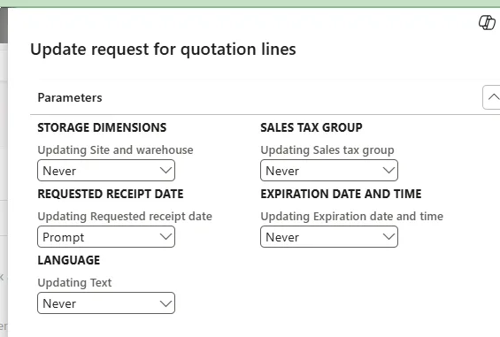 Screenshot — Update request for quotation lines