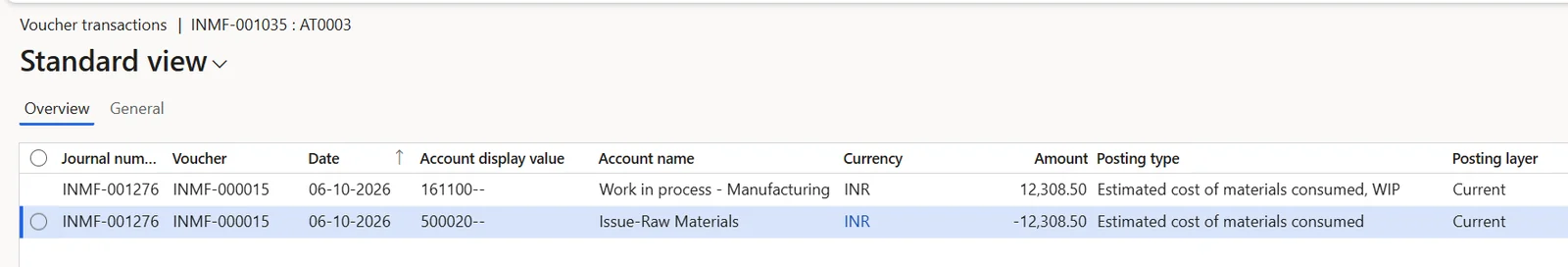 Voucher transactions – Picking list