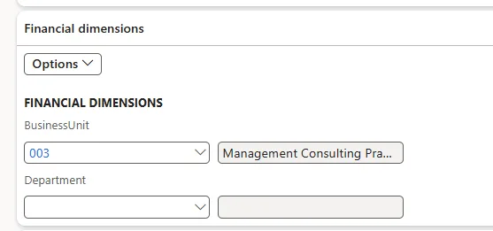 Screenshot — Financial dimensions