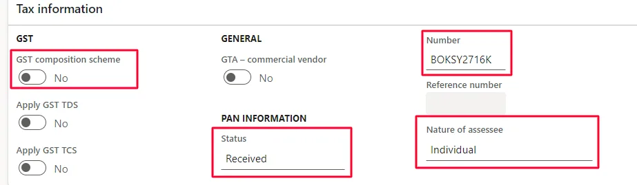 Screenshot — Tax Information