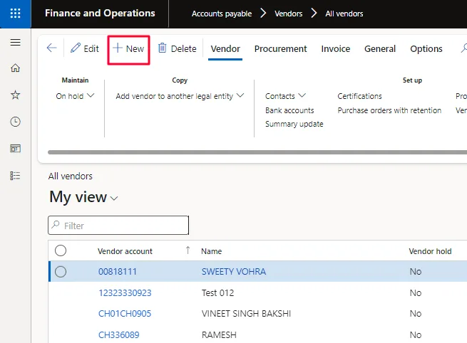 Screenshot — Procedure: Create a Vendor