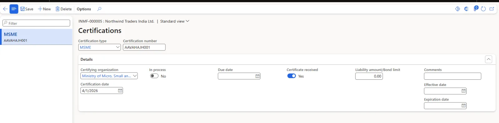 Screenshot — Vendor Certificates